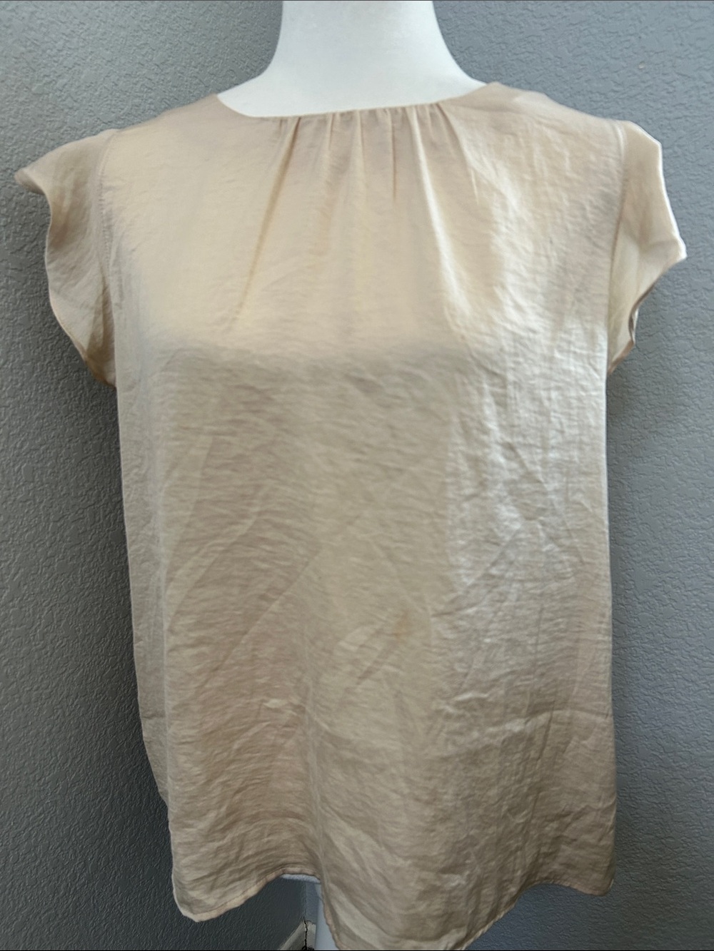 Women’s Cream Cap-Sleeve Blouse with Gathered Neckline